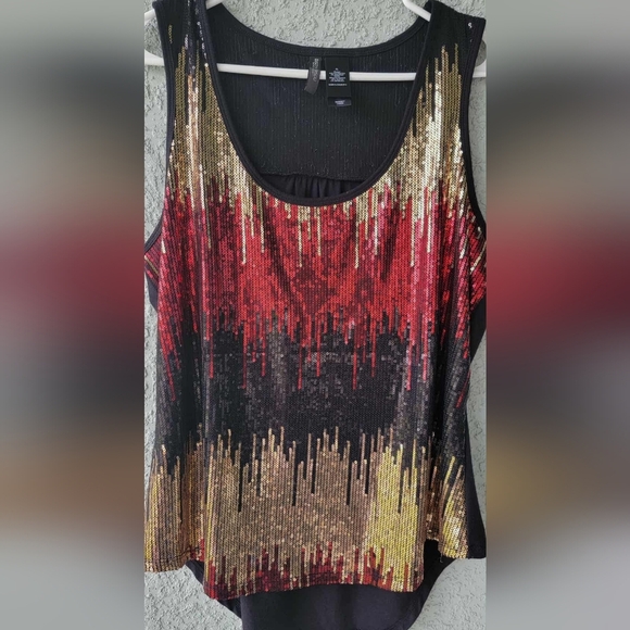 Bisou Bisou Sequin Sleeveless Top - Red and Gold - Picture 1 of 5